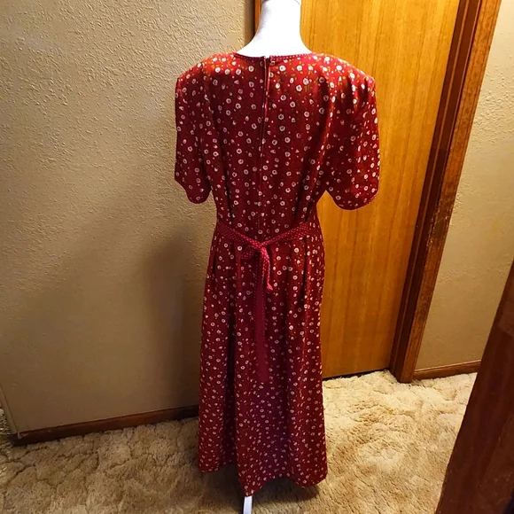 Vintage Kathie Lee Collection Red Floral Dress Size 14 - Picture 3 of 12